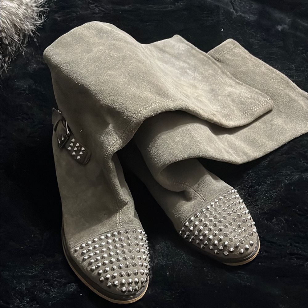 Vintage Studded Gray Suede Women's Boots 7.5M